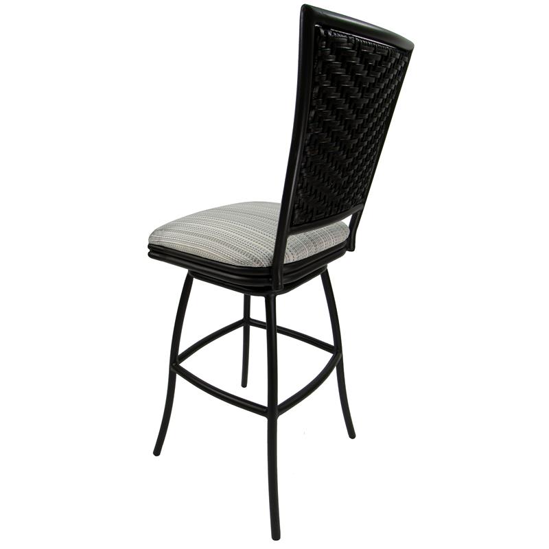 Pemberly Row Outdoor Extra Tall Swivel Metal Stool in Natural Cream Fabric Black