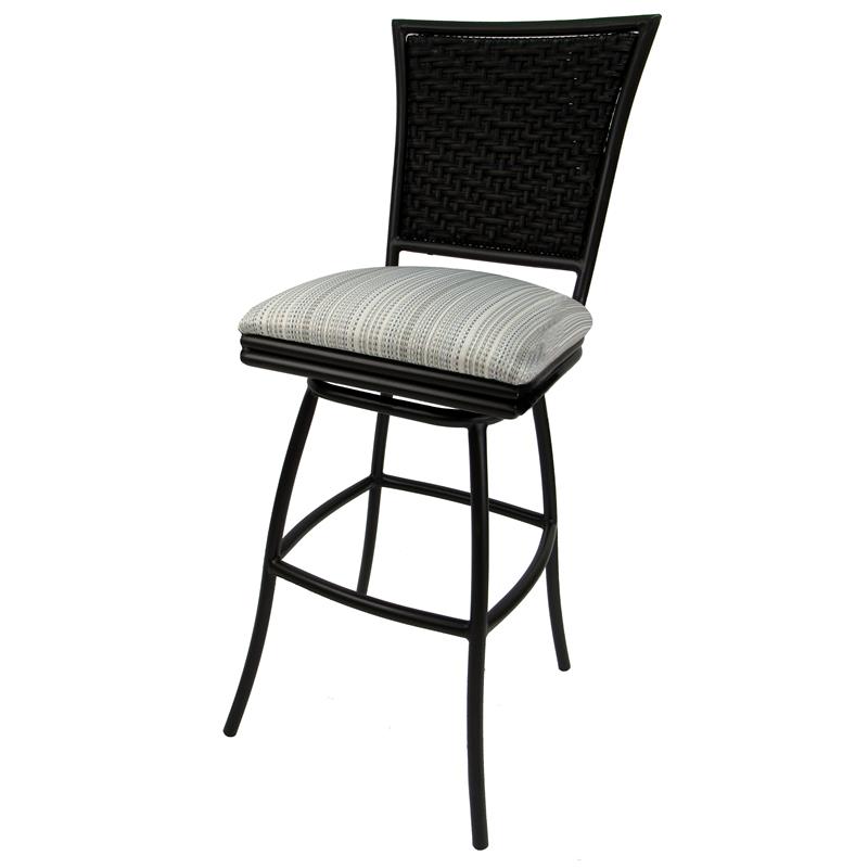 Pemberly Row Outdoor Extra Tall Swivel Metal Stool in Natural Cream Fabric Black
