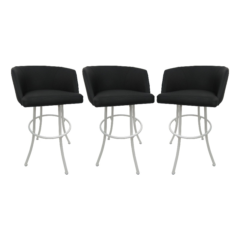 Pemberly Row Swivel Extra Tall Vinyl & Metal Bar Stool Black/White Set of 3