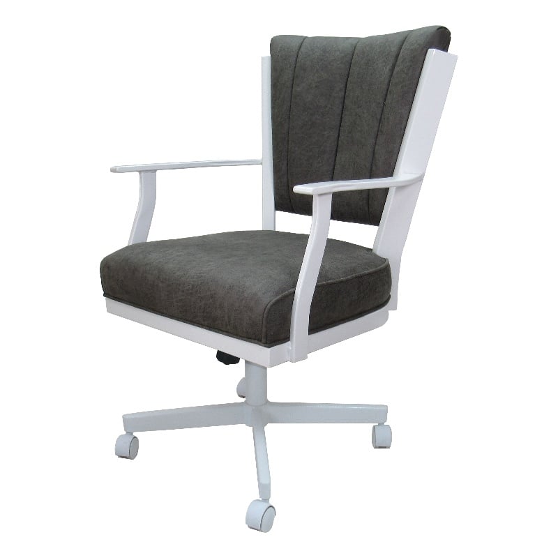 Pemberly Row Swivel Dining Caster Chair in NW Elk Charcoal Fabric White Metal