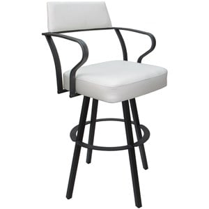 Pemberly Row Swivel Bar Height 30&quot Metal Stool in White Vinyl Gray