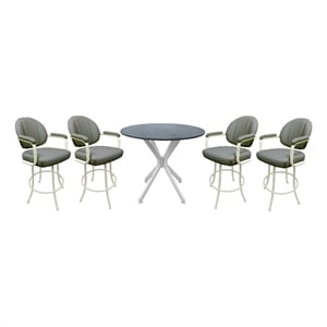 Pemberly Row Crackle Glass Metal Pub Set 30&quot in Grey Vinyl and White