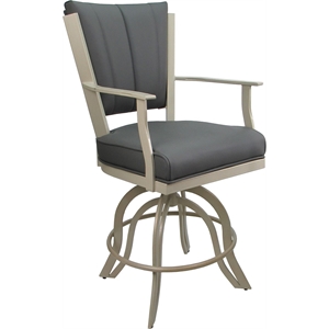 Pemberly Row Leather Counter Swivel Metal Bar Stool 26&quot in Gray on Beige