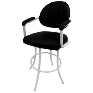 Pemberly Row 30&quot Vinyl Upholstered Swivel Bar Stool in Beige and White