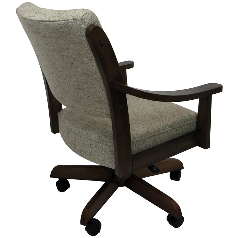 Pemberly Row Caster Solid Wood Dining Chair in Driftwood Beige on Brown Wood