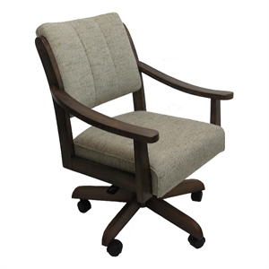 Pemberly Row Caster Solid Wood Dining Chair in Driftwood Beige on Brown Wood