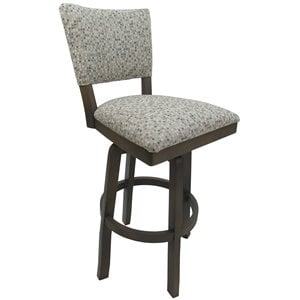Pemberly Row Swivel Wood Bar Stool 30&quot in Spring Mix Camel Fabric Gray Frame