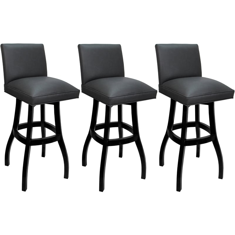 Pemberly Row Set of 3 Extra Tall Swivel Wood Stools in Gray Vinyl Black