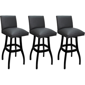Pemberly Row Set of 3 Extra Tall Swivel Wood Stools in Gray Vinyl Black