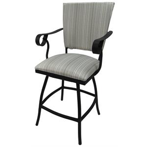 Pemberly Row Outdoor Swivel Counter Stool 26&quot with Arms in Cream Fabric Black