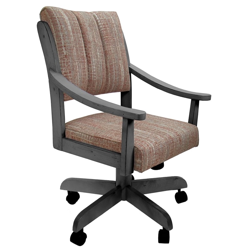 Pemberly Row Caster Solid Wood Dining Chair in Watusi Madder Red Fabric Gray
