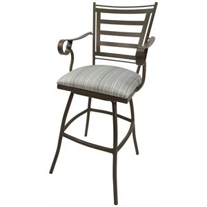 Pemberly Row Swivel Outdoor Bar Stool 30&quot in Natural Fun Cream Fabric Beige