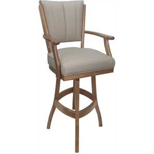 Pemberly Row Leather Extra Tall Solid Wood Bar Stool 34&quot Seat in Tan on Cashew