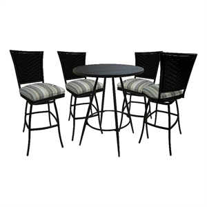 Pemberly Row 5-Piece Outdoor/Indoor Fabric Pub Set in Black/Multi-Color