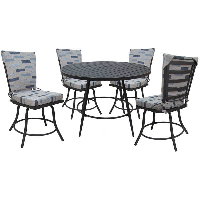 Pemberly Row Outdoor or Indoor Patio Dining Set Armless in Blue Beige Gray