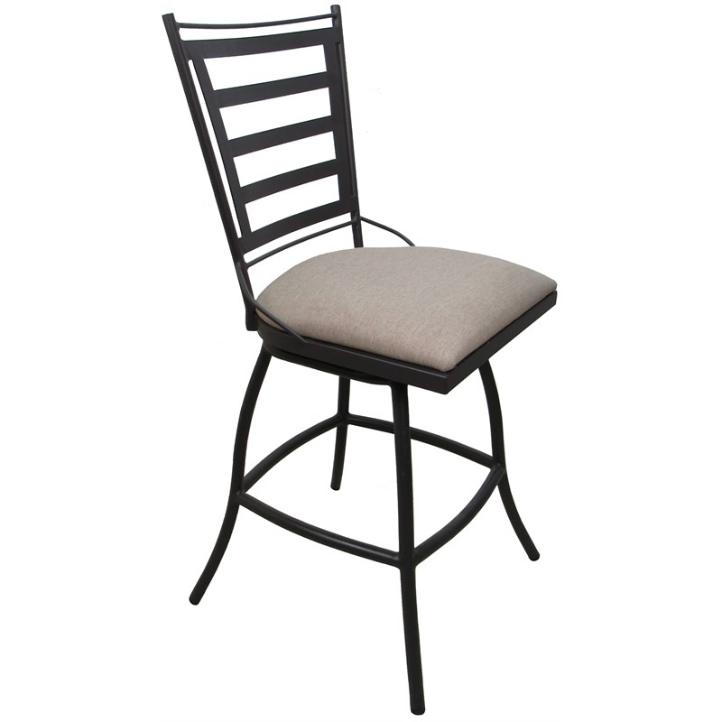 Pemberly Row Outdoor/Indoor Extra Tall Swivel Stool Armless in Tan Dark Nut