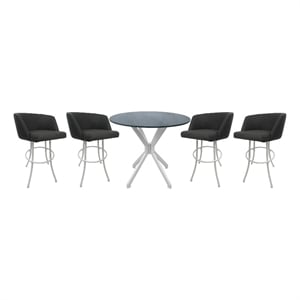 Pemberly Row Crackle Glass Metal Pub Set 26&quot Swivel Counter Stools Moonstone