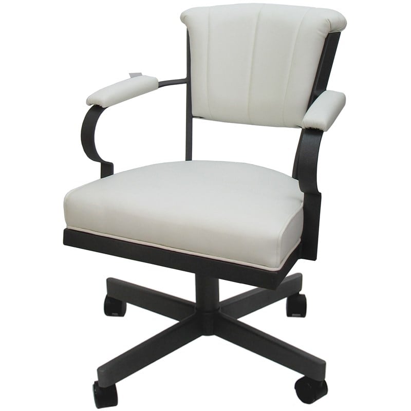 Pemberly Row Swivel Tilt Metal Caster Chair in White Vinyl Gray Frame