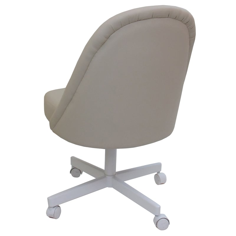 Pemberly Row Swivel Metal Dining Caster Chair in Ocean Beige Vinyl White Base