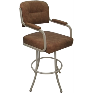 Pemberly Row Swivel Metal Bar Stool 30&quot in Pecan Brown Vinyl Beige