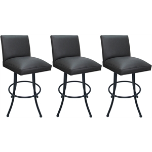 Pemberly Row Set of 3 Swivel Metal Bar Stools 30&quot in Gray Vinyl
