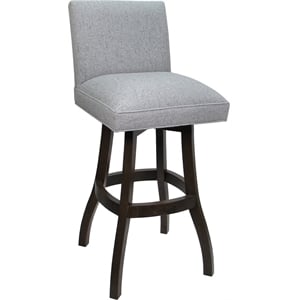 Pemberly Row 30&quot Solid Wood Swivel Bar Stool in Hemsath Slate Fabric Dark Walnut