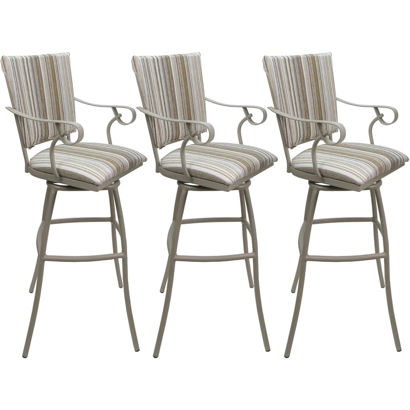 Pemberly Row Set of 3 Outdoor Indoor Counter Stools with Arms in White Beige
