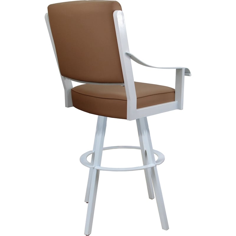 Pemberly Row Leather Extra Tall Swivel Metal Bar Stool 34