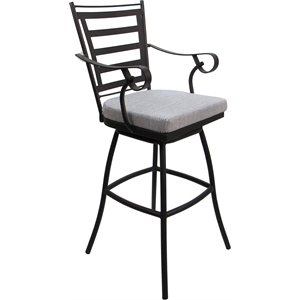 Pemberly Row Outdoor/Indoor Swivel Bar Stool 30&quot in Cream Fabric in Dark Brown