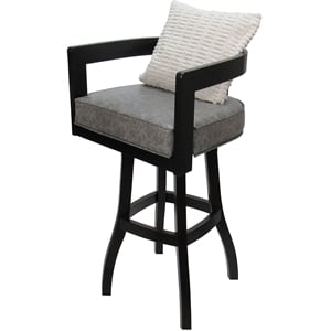 Pemberly Row Swivel Wood Counter Stool 26&quot in Gray Vinyl Black Cream Pillow