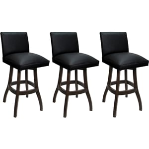 Pemberly Row Set of 3 Swivel Wood Bar Stools 30&quot in Black Vinyl Dark Walnut