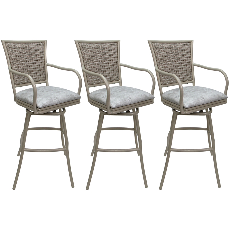 Pemberly Row Set of 3 Extra Tall Stools with Arms in UH W Stone Vinyl Beige