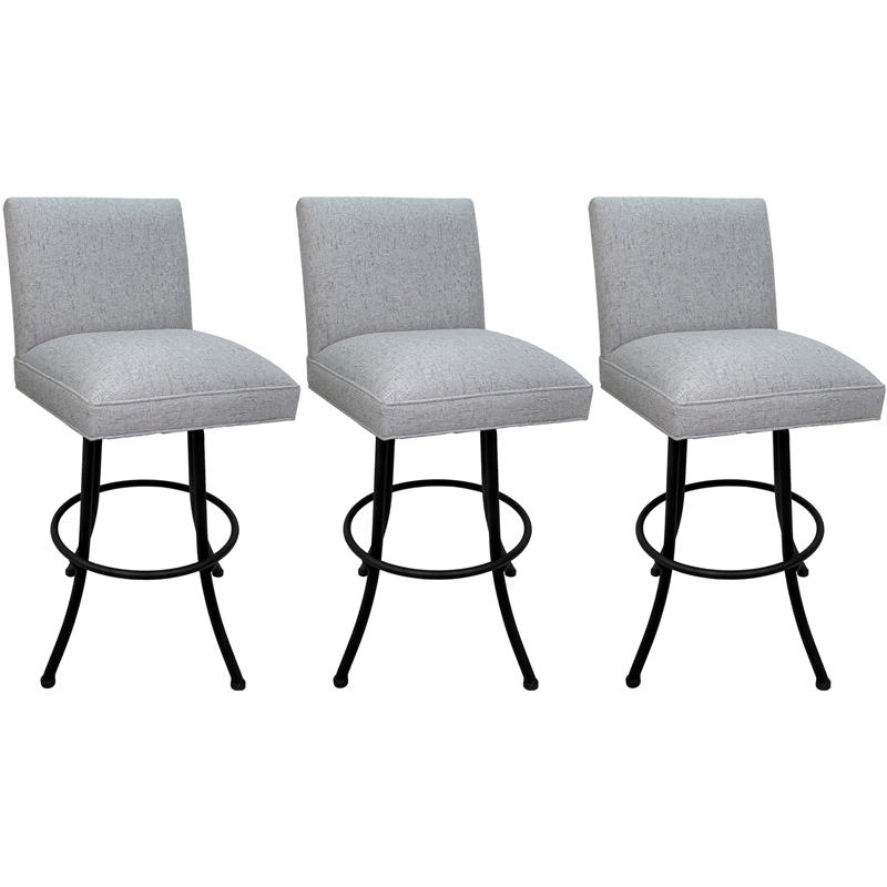 Pemberly Row Set of 3 Swivel Metal Counter Stools in Hemsath Slate Fabric Black
