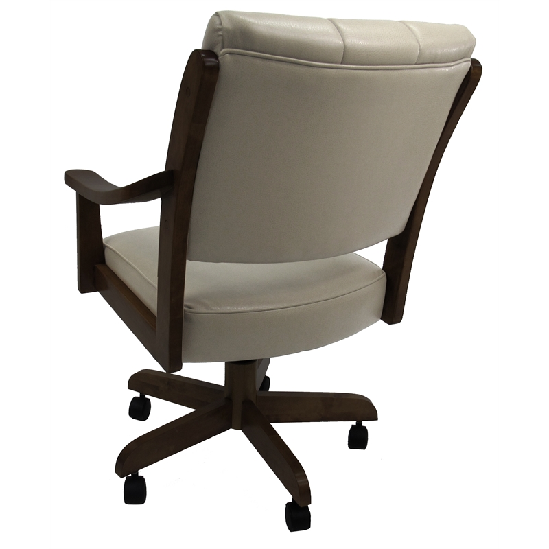 Pemberly Row Caster Solid Wood Dining Chair in Ocean Beige Vinyl Dark Walnut