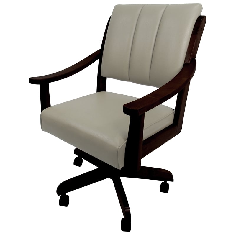 Pemberly Row Caster Solid Wood Dining Chair in Ocean Beige Vinyl Dark Walnut