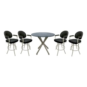 Pemberly Row Crackle Glass Pub Set 26&quot Swivel Stools in Black Vinyl Beige