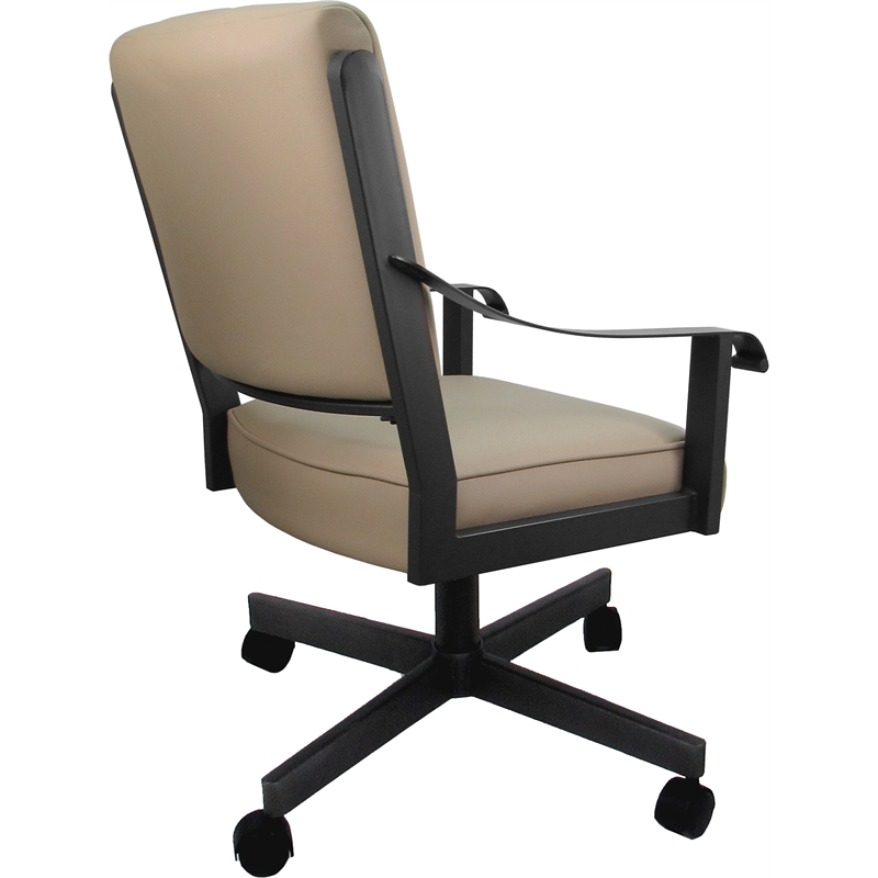 Pemberly Row Leather Dining Caster Chair Swivel Tilt in Tan Leather on Gray