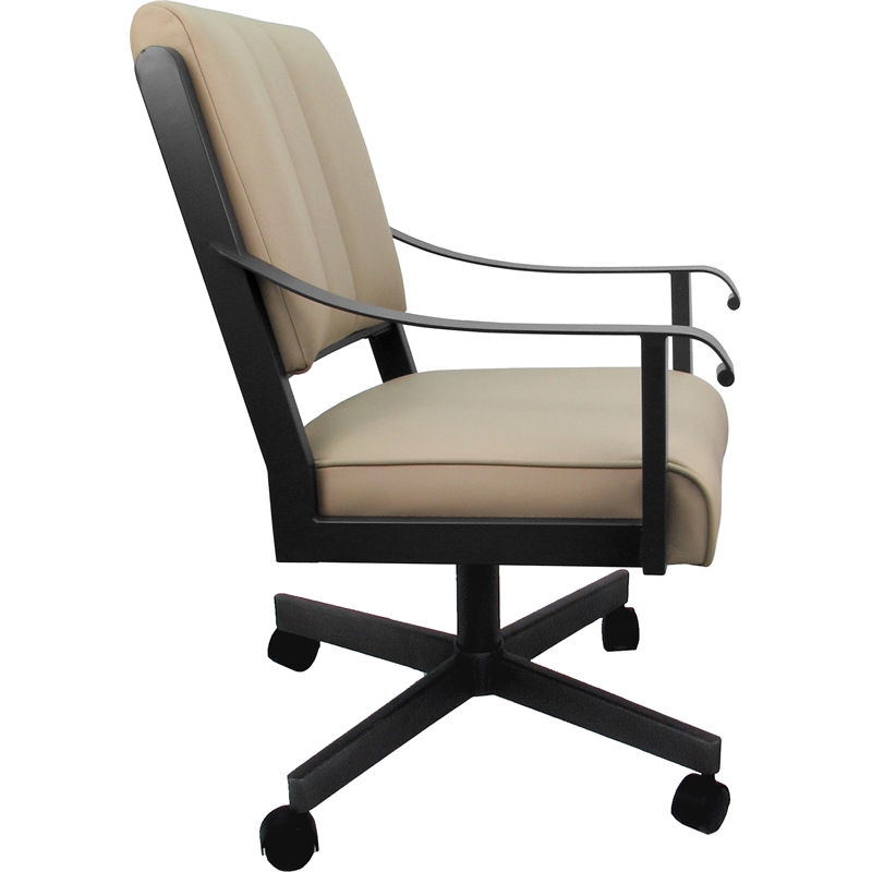 Pemberly Row Leather Dining Caster Chair Swivel Tilt in Tan Leather on Gray