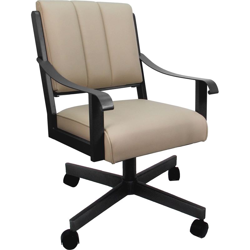 Pemberly Row Leather Dining Caster Chair Swivel Tilt in Tan Leather on Gray