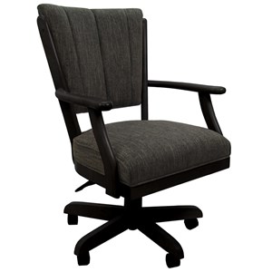 Pemberly Row Caster Solid Wood Dining Chair in Sanora Brown Fabric in Black