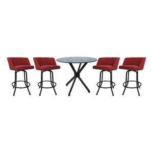 Pemberly Row Crackle Glass Metal Pub Set 26&quot Swivel Counter Stools Ruby Grey