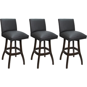 Pemberly Row Set of 3 Swivel Wood Counter Stools 26&quot in Gray Vinyl Dark Walnut