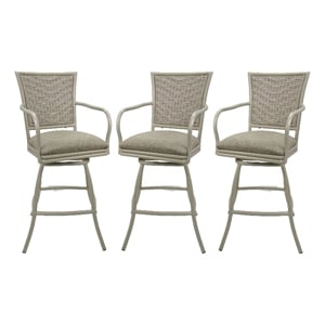 Pemberly Row Set of 3 Outdoor Indoor 30&quot Swivel Bar Stool in Knobbly Taupe Beige