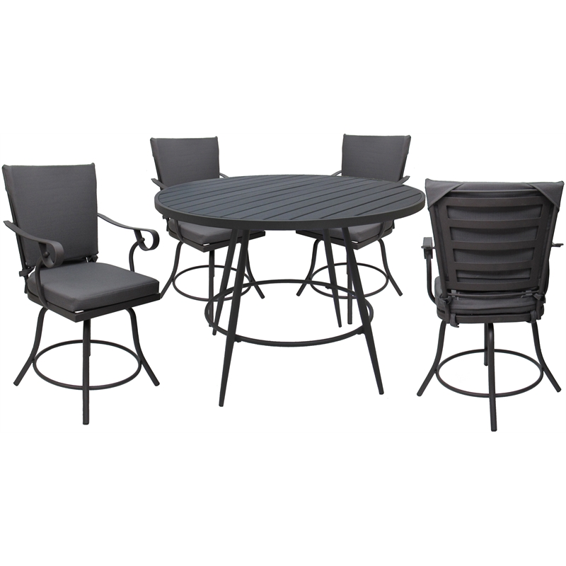 Pemberly Row Outdoor/Indoor Patio Dining Set in Dark Gray Linen Fabric in Gray
