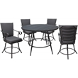 Pemberly Row Outdoor/Indoor Patio Dining Set in Dark Gray Linen Fabric in Gray