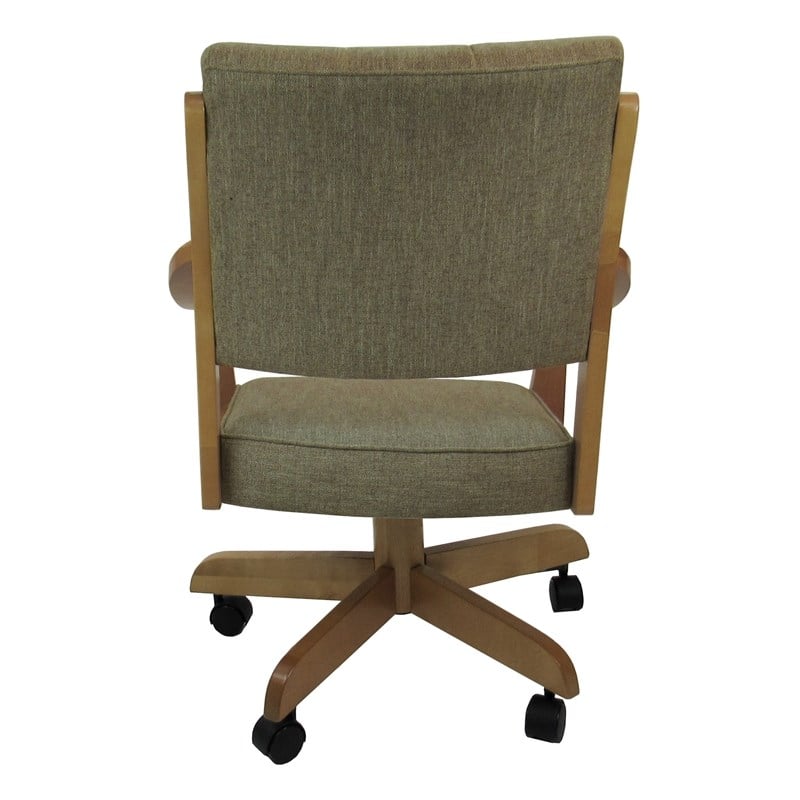 Pemberly Row Solid Wood Dining Caster Chair in Basin Beige Fabric Natural Frame