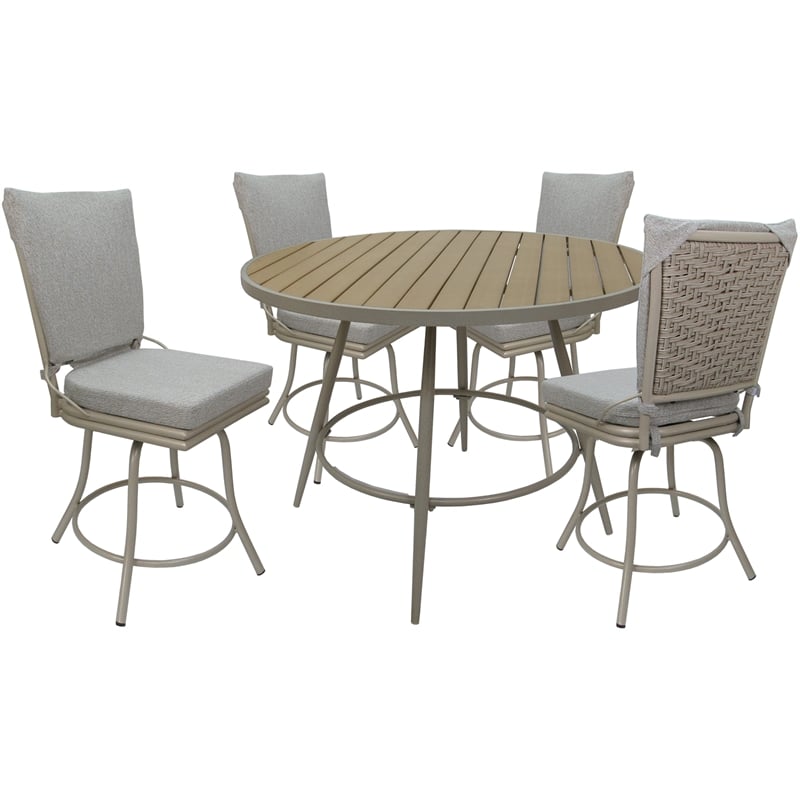 Pemberly Row Outdoor Indoor Patio Dining Set without Arms in White Linen Beige