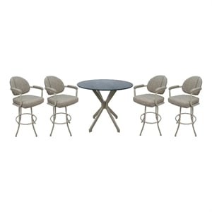 Pemberly Row Crackle Glass Metal Pub Set 30&quot Swivel Bar Stools Drift Beige