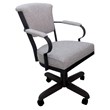 Pemberly Row Swivel Dining Caster Chair Arms & Base in Ash Fabric Black Metal