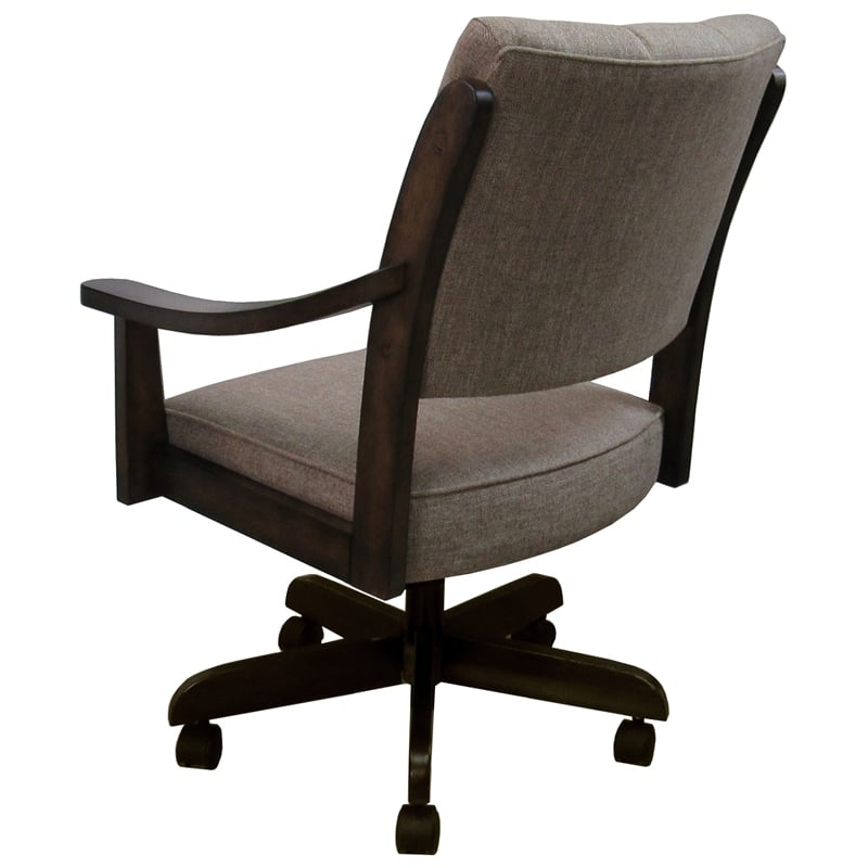Pemberly Row Caster Solid Wood Dining Chair in Basin Beige Fabric New Brown Wood